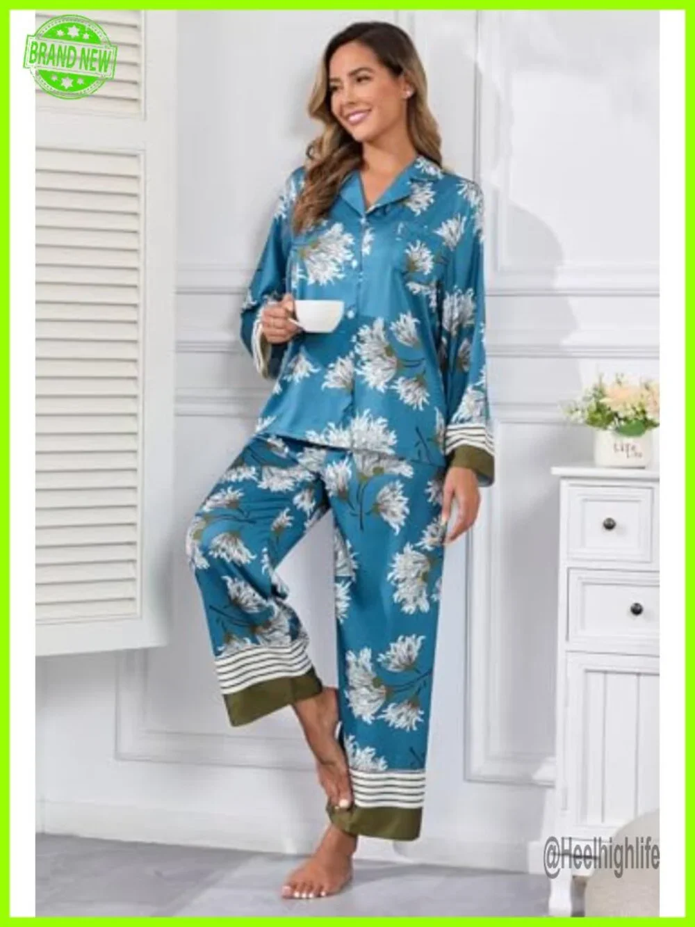 Silk Pajama Set Button Up Long Sleeve Comfy Lounge 2 Piece